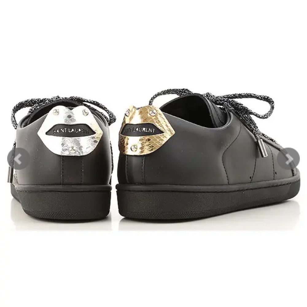 SAINT LAURENT BLACK LEATHER COURT CLASSIC LIPS SNEAKERS